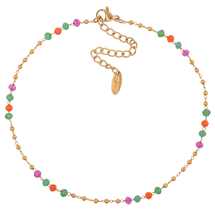 Браслет Xuping ТТМ Stainless Steel цвет 14К на ногу "Цепочка с разноцветными бусинами" длина с доп. цепочкой 25-30.5см х 2-3мм фото №5