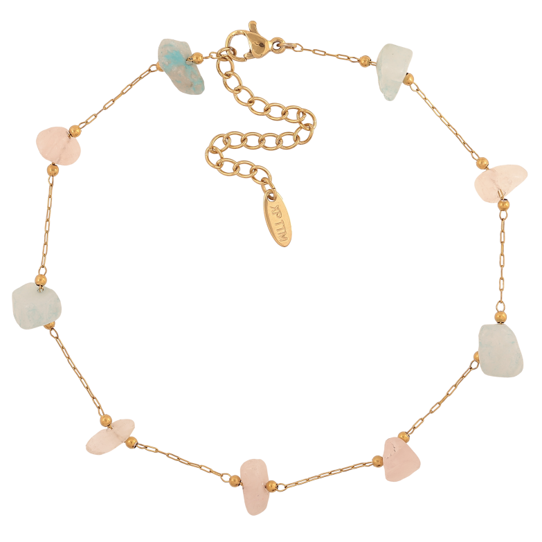 Браслет Xuping ТТМ Stainless Steel колір 14К на ногу "Ланцюжок з кольоровим камінням" довжина з доп. ланцюжком 24.5-30см х 1-2мм фото №1