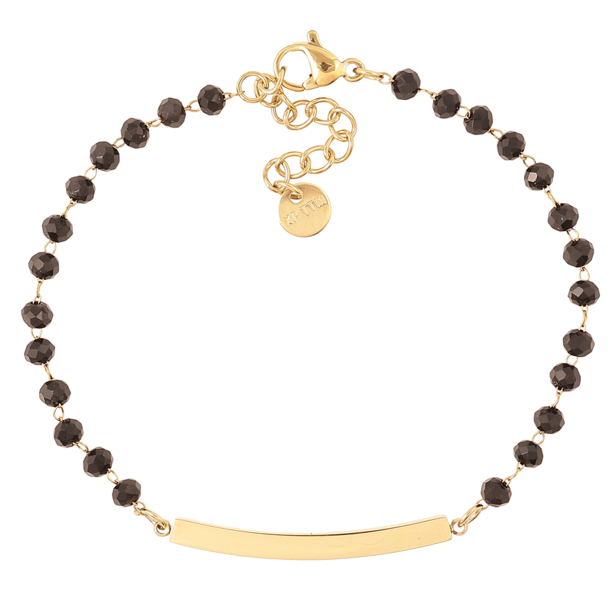 Браслет Xuping ТТМ Stainless Steel цвет 14К "Цепочка с черными бусинами и вставкой" длина с доп. цепочкой 17.5-20.5см х 3мм фото №1