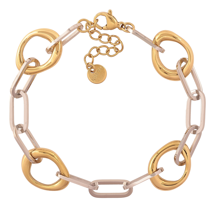 Браслет Xuping ТТМ Stainless Steel цвет 14К+Родий "Цепочка Панцирная с вставками" длина с доп. цепочкой 17.5-20.5см х 6-13мм фото №13
