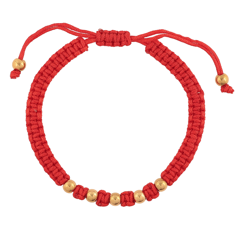 Браслет Xuping ТТМ Stainless Steel цвет 14К "Красный плетенный шнур с бусинами" на затяжке, длина 15-24см х 6мм фото №1