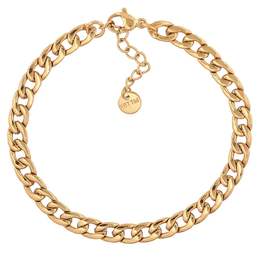 Браслет Xuping ТТМ Stainless Steel цвет 14К "Цепочка Панцирная" длина с доп. цепочкой 18-21см х 5мм фото №1 Браслет Xuping ТТМ Stainless Steel цвет 14К "Цепочка Панцирная" длина с доп. цепочкой 18-21см х 5мм фото №1