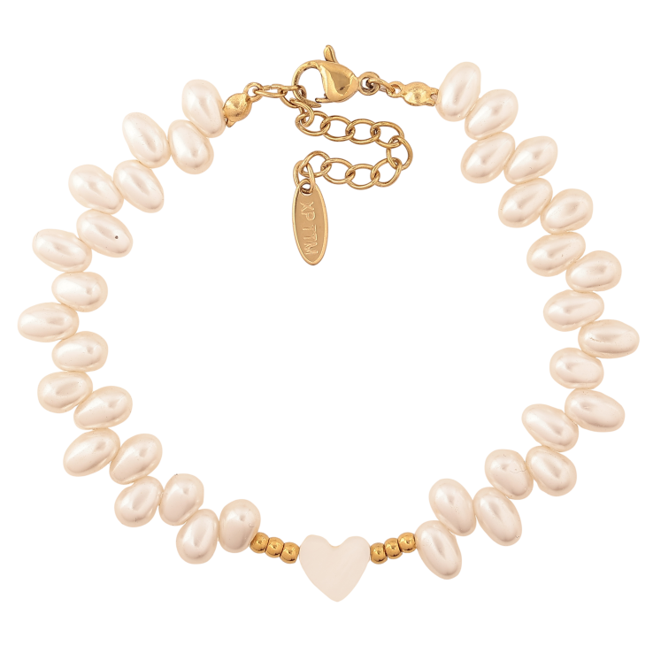 Браслет Xuping ТТМ Stainless Steel цвет 14К "Жемчужные бусины с сердечком" длина с доп. цепочкой 17.5-21см х 2-9мм фото №4