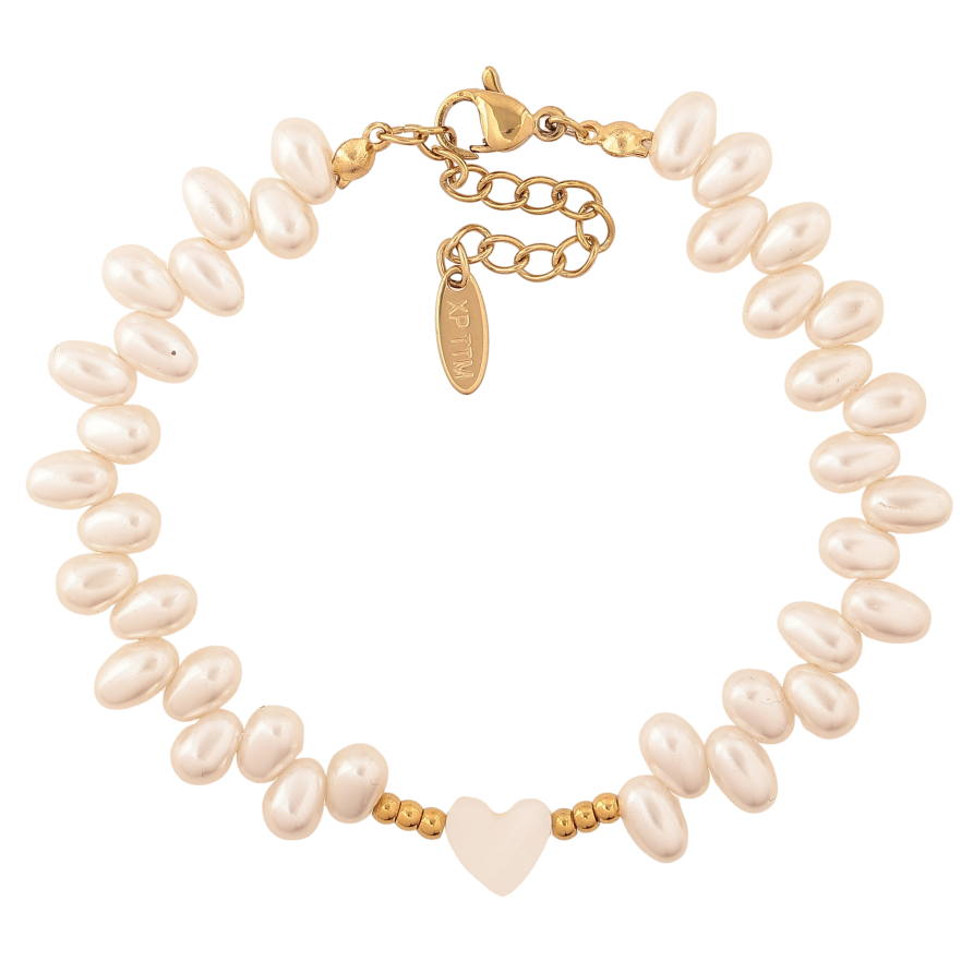 Браслет Xuping ТТМ Stainless Steel цвет 14К "Жемчужные бусины с сердечком" длина с доп. цепочкой 17.5-21см х 2-9мм фото №1