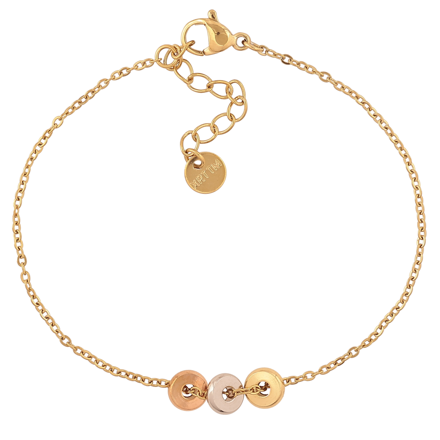 Браслет Xuping ТТМ Stainless Steel цвет 14К+РО+Родий "Цепочка с бусинами" длина с доп. цепочкой 17.5-20.5см х 1.5мм фото №1