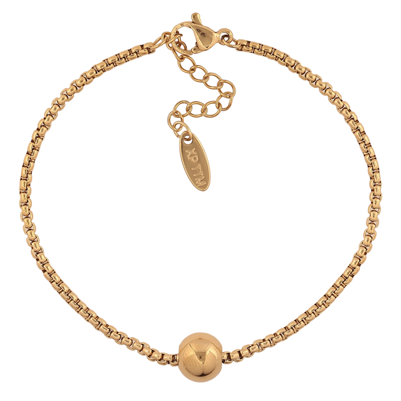 Браслет Xuping ТТМ Stainless Steel цвет 14К "Цепочка Венецианская с бусиной, ø 8мм" длина с доп. цепочкой 17-20.5см х 2мм фото №1