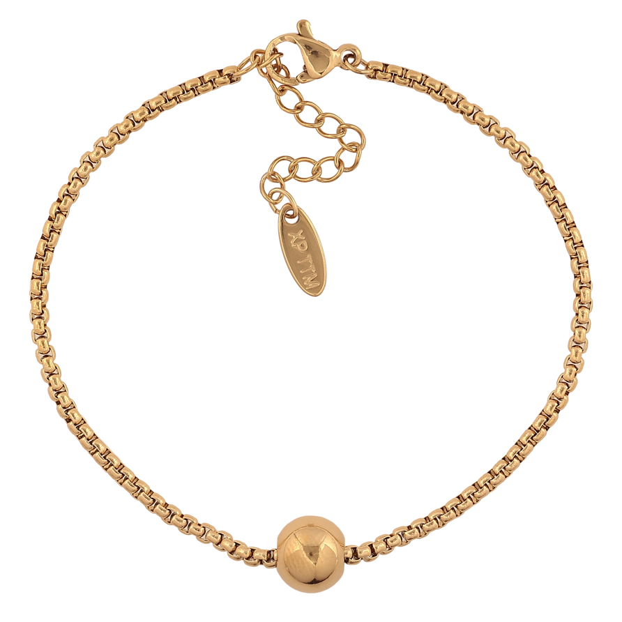 Браслет Xuping ТТМ Stainless Steel цвет 14К "Цепочка Венецианская с бусиной, ø 8мм" длина с доп. цепочкой 17-20.5см х 2мм фото №1