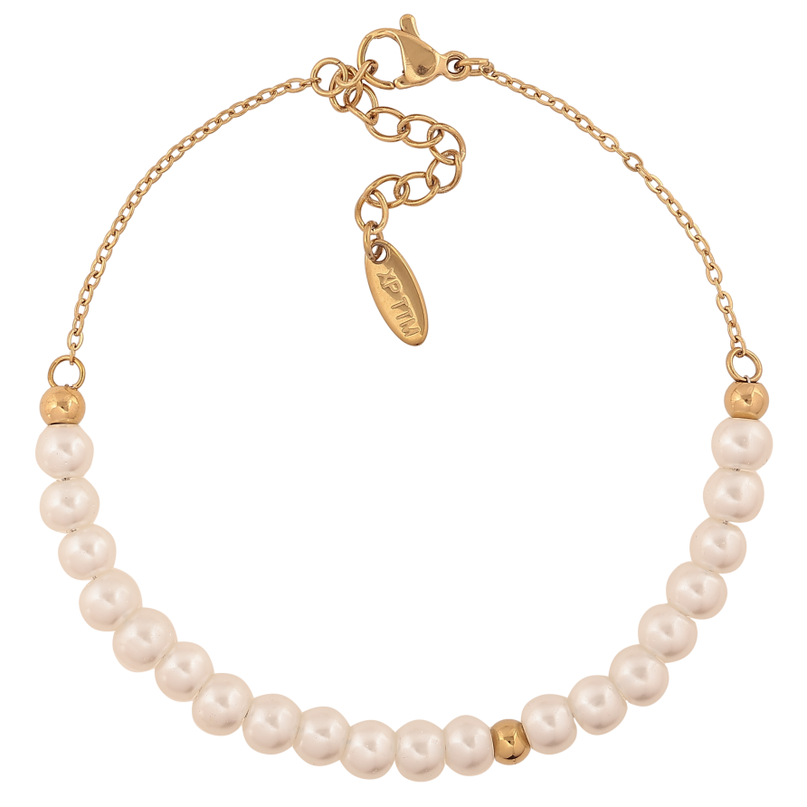 Браслет Xuping ТТМ Stainless Steel колір 14К "Ланцюжок з перлинними намистинами" довжина з дод. ланцюжком 18.5-21.5см х 1.5-5мм фото №1 Браслет Xuping ТТМ Stainless Steel колір 14К "Ланцюжок з перлинними намистинами" довжина з дод. ланцюжком 18.5-21.5см х 1.5-5мм фото №1