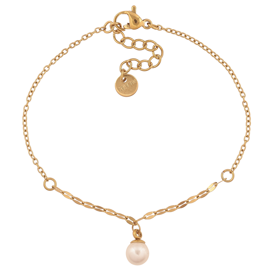 Браслет Xuping ТТМ Stainless Steel цвет 14К "Цепочка с жемчужной подвеской" длина с доп. цепочкой 17-20см х 1.5-2мм фото №1