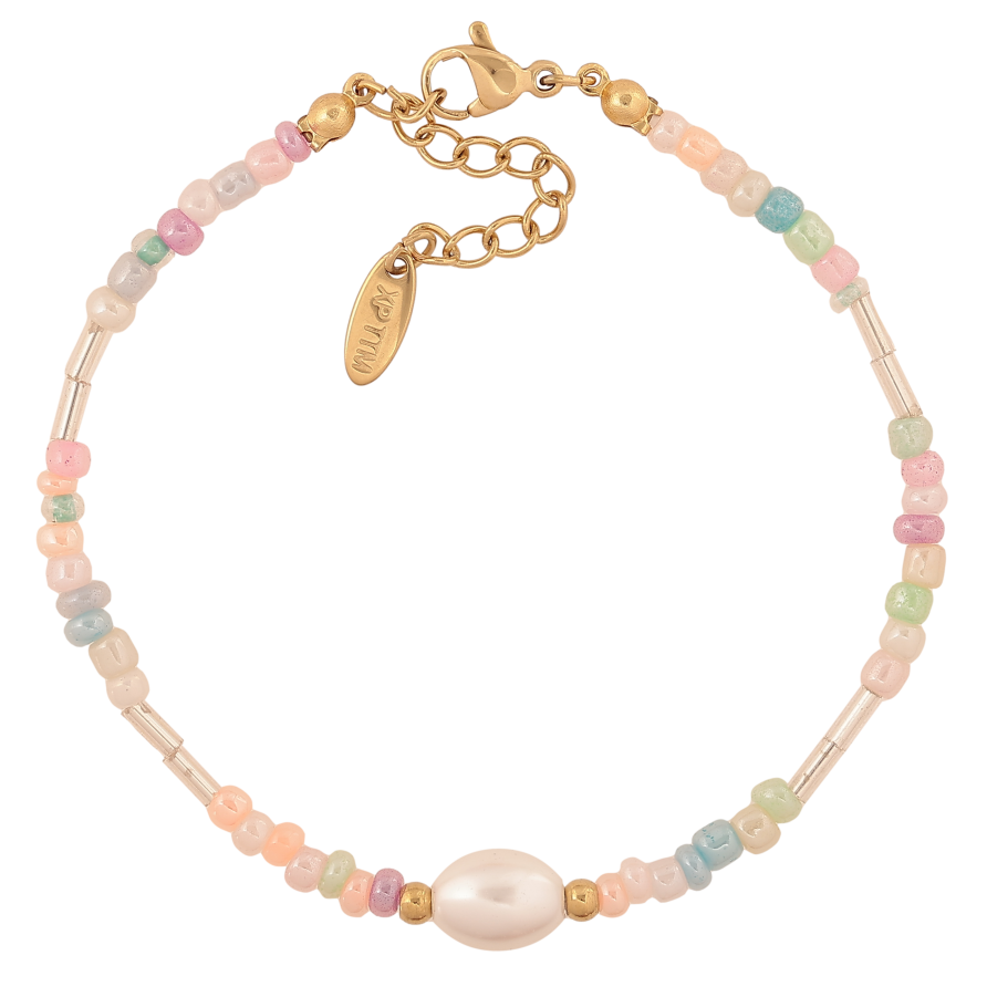 Браслет Xuping ТТМ Stainless Steel цвет 14К "Нить разноцветного бисера с жемчужной бусиной" длина с доп. цепочкой 18-21.5см х 2-7мм фото №1 Браслет Xuping ТТМ Stainless Steel цвет 14К "Нить разноцветного бисера с жемчужной бусиной" длина с доп. цепочкой 18-21.5см х 2-7мм фото №1