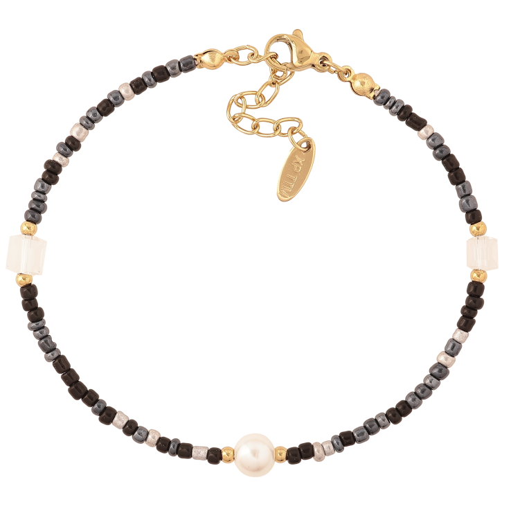Браслет Xuping ТТМ Stainless Steel цвет 14К "Черно-серый биссер с бусинами" длина с доп. цепочкой 19-22см х 2-6мм фото №6