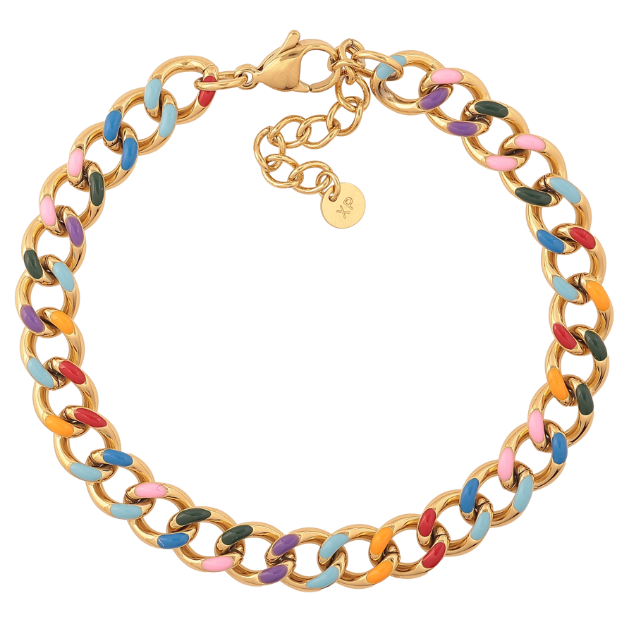 Браслет Xuping ТТМ Stainless Steel цвет 14К "Цепочка Панцирная с цветной эмалью" длина с доп. цепочкой 18-21см х 7мм фото №1