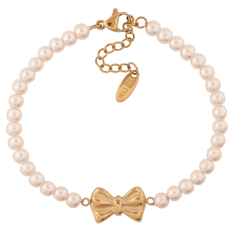 Браслет Xuping ТТМ Stainless Steel цвет 14К "Жемчужные бусины с бантом" длина с доп. цепочкой 16.5-20см х 4-10мм фото №1 Браслет Xuping ТТМ Stainless Steel цвет 14К "Жемчужные бусины с бантом" длина с доп. цепочкой 16.5-20см х 4-10мм фото №1