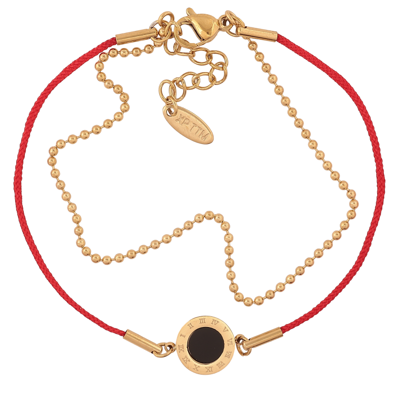 Браслет Xuping ТТМ Stainless Steel колір 14К "Ланцюжок з червоною ниткою, вставка циферблат" довжина з дод. ланцюжком 18-21.5см х 1-10мм фото №1 Браслет Xuping ТТМ Stainless Steel колір 14К "Ланцюжок з червоною ниткою, вставка циферблат" довжина з дод. ланцюжком 18-21.5см х 1-10мм фото №1