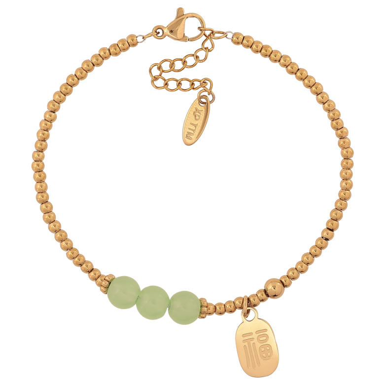 Браслет Xuping ТТМ Stainless Steel цвет 14К "Золотисто-зеленые бусины с подвеской" длина с доп. цепочкой 17-20см х 2.5-6мм фото №1 Браслет Xuping ТТМ Stainless Steel цвет 14К "Золотисто-зеленые бусины с подвеской" длина с доп. цепочкой 17-20см х 2.5-6мм фото №1