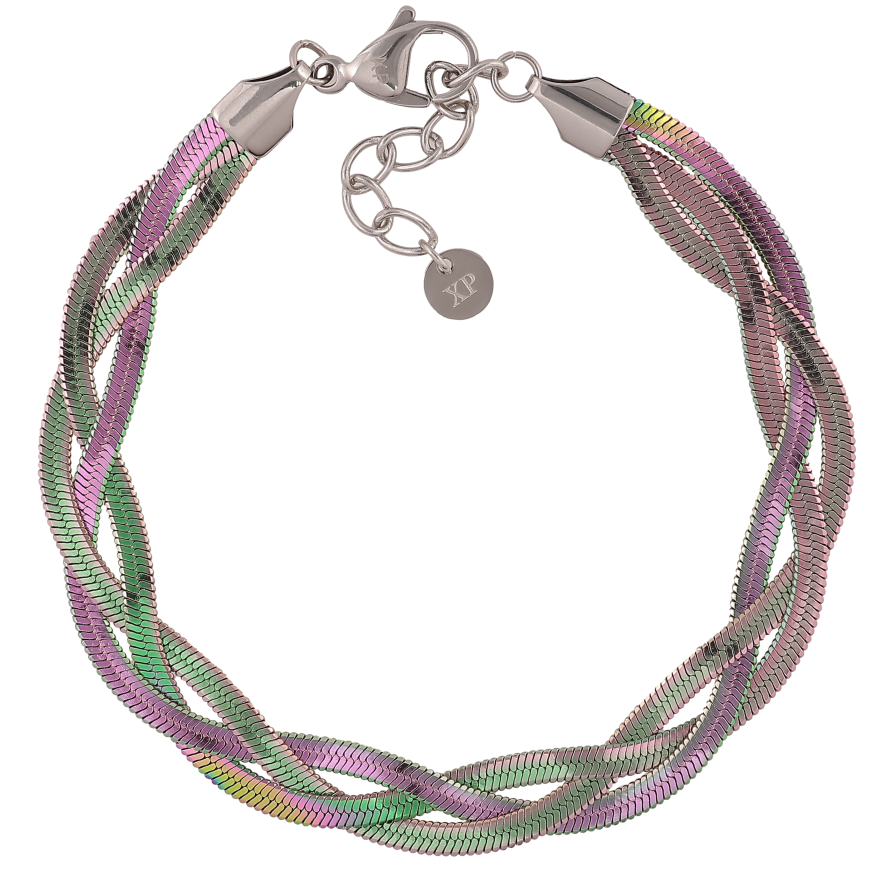 Браслет Xuping ТТМ Stainless Steel цвет Хамелеон "Косичка из цепочек Снейк" длинна с доп. цепочкой 20-23.5см х 8мм фото №1