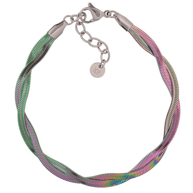 Браслет Xuping ТТМ Stainless Steel колір Хамелеон "Сплетені ланцюжки Снейк" довжина з дод. ланцюжком 20-23.5см х 6мм фото №1