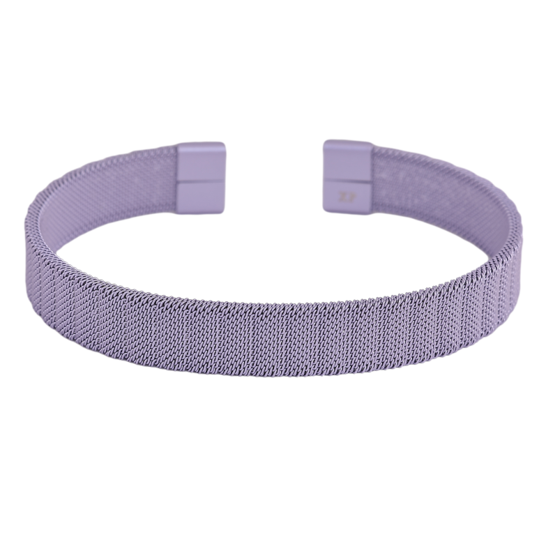 Браслет Xuping ТТМ Stainless Steel цвет Родий "Декоративный узор, покраска сиреневой эмалью, шир. 10мм" ø 6см фото №1