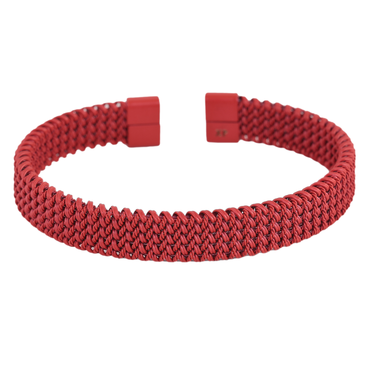 Браслет Xuping ТТМ Stainless Steel колір Родій "Декоративний візерунок пружинка, фарбування червоною емаллю, шир. 10мм" ø 6см фото №10