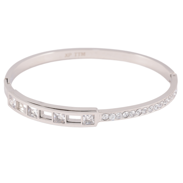 Браслет Xuping ТТМ Stainless Steel колір Родій "Візерунок з кристалами" ø 6см фото №8