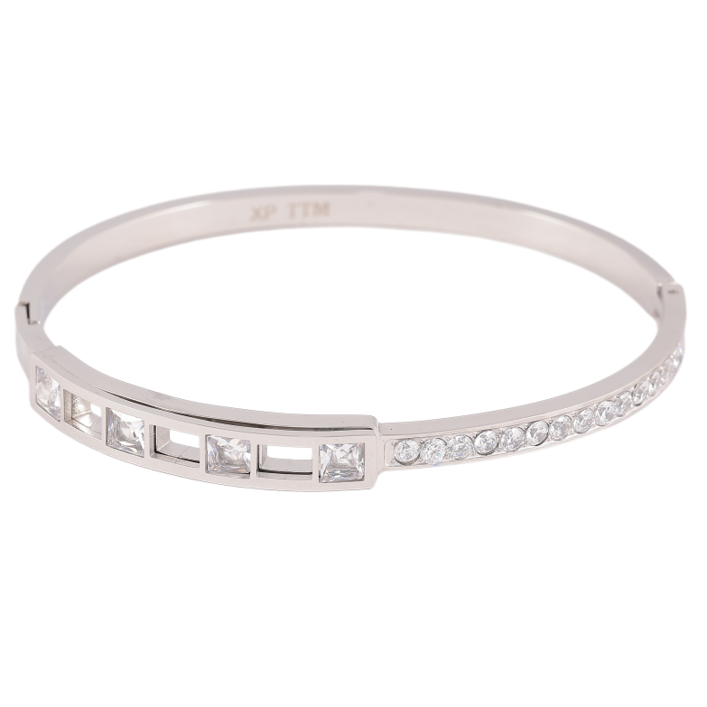 Браслет Xuping ТТМ Stainless Steel колір Родій "Візерунок з кристалами" ø 6см фото №1