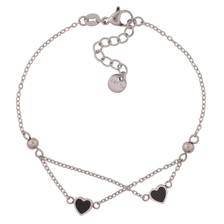 Браслет Xuping ТТМ Stainless Steel цвет Родий "Цепочка с черными сердечками" длина с доп. цепочкой 18.5-21.5см х 1.5-6мм фото №3 Браслет Xuping ТТМ Stainless Steel цвет Родий "Цепочка с черными сердечками" длина с доп. цепочкой 18.5-21.5см х 1.5-6мм фото №3