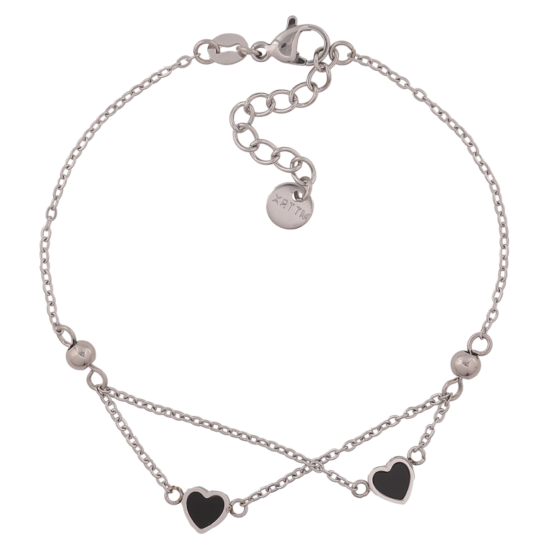 Браслет Xuping ТТМ Stainless Steel колір Родій "Ланцюжок з чорними серцями" довжина з дод. ланцюжком 18.5-21.5см х 1.5-6мм фото №3 Браслет Xuping ТТМ Stainless Steel колір Родій "Ланцюжок з чорними серцями" довжина з дод. ланцюжком 18.5-21.5см х 1.5-6мм фото №3