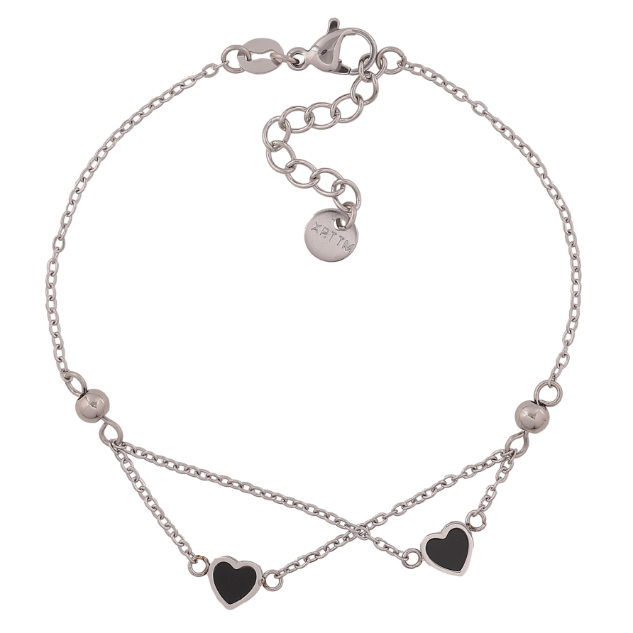 Браслет Xuping ТТМ Stainless Steel колір Родій "Ланцюжок з чорними серцями" довжина з дод. ланцюжком 18.5-21.5см х 1.5-6мм фото №1 Браслет Xuping ТТМ Stainless Steel колір Родій "Ланцюжок з чорними серцями" довжина з дод. ланцюжком 18.5-21.5см х 1.5-6мм фото №1
