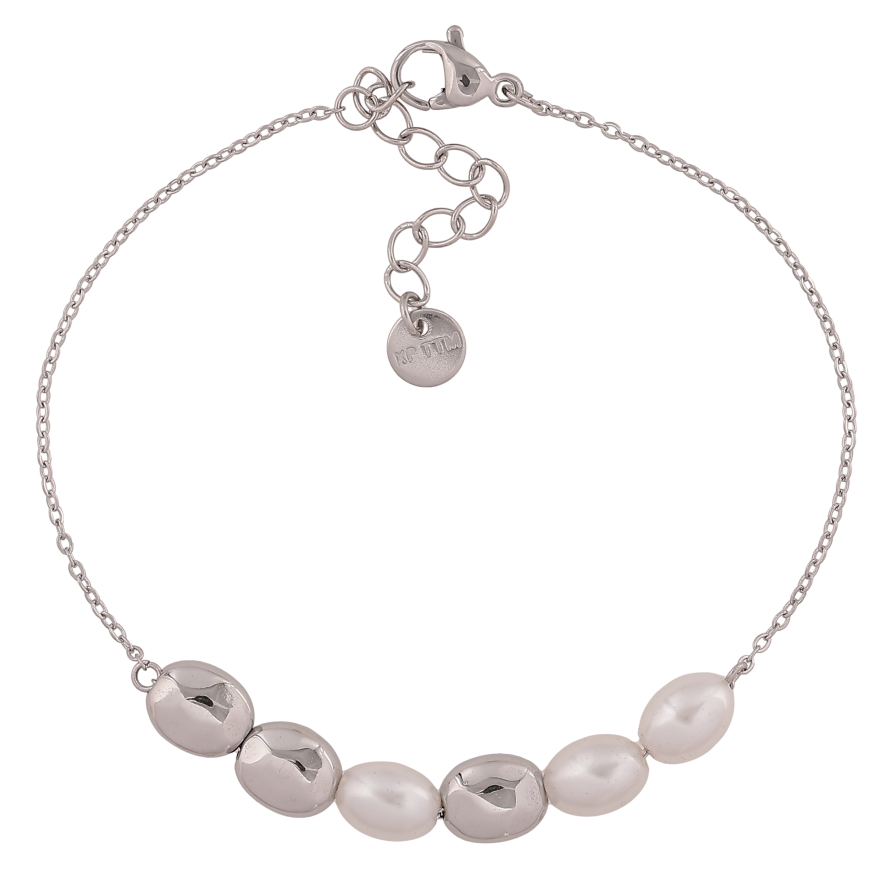 Браслет Xuping ТТМ Stainless Steel цвет Родий "Цепочка с бусинами" длина с доп. цепочкой 18-21см х 1-7мм фото №1