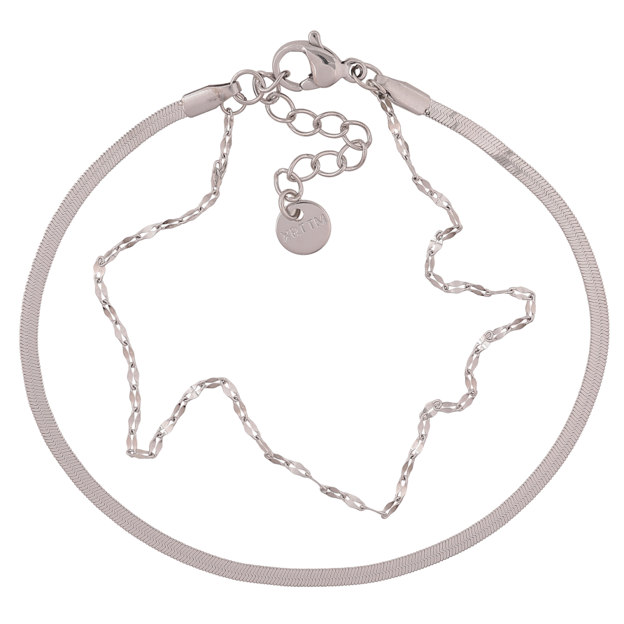 Браслет Xuping ТТМ Stainless Steel колір Родій "Два ланцюжки" довжина з дод. ланцюжком 18-21см х 1.5-2мм фото №1