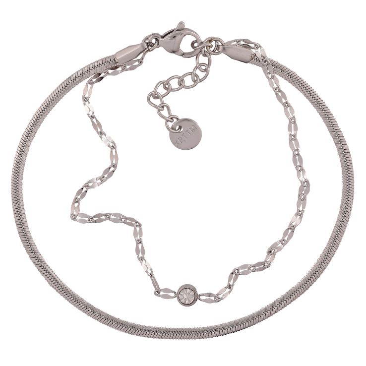 Браслет Xuping ТТМ Stainless Steel цвет Родий "Двойная цепочка с кристаллом" длина с доп. цепочкой 17.5-20.5см х 4.5мм фото №12