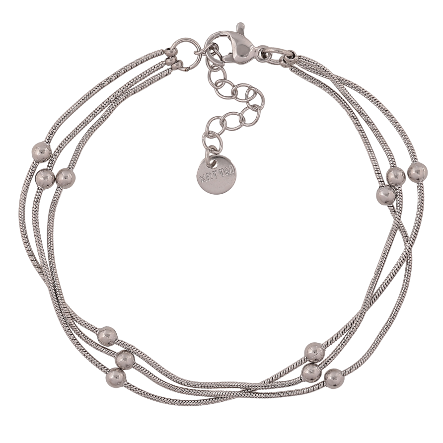 Браслет Xuping ТТМ Stainless Steel цвет Родий "Тройная цепочка с бусинами" длина с доп. цепочкой 17-20см х 3мм фото №1