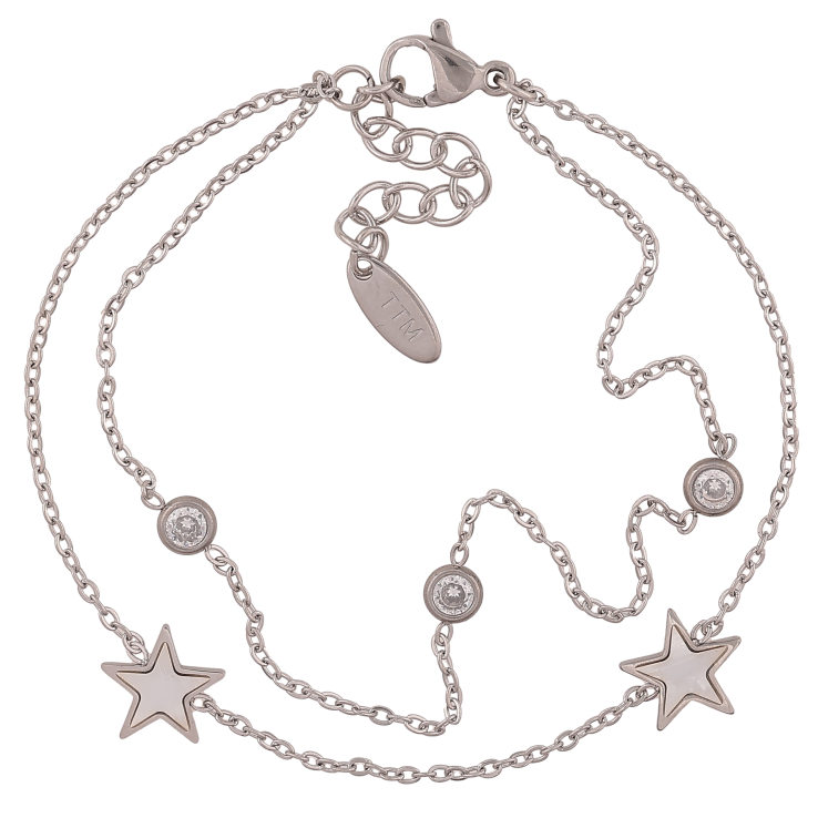 Браслет Xuping ТТМ Stainless Steel колір Родій "Два ланцюжки з зірками" довжина з дод. ланцюжком 17-20см х 1.5-9мм фото №11