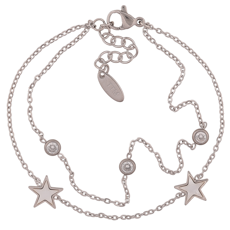 Браслет Xuping ТТМ Stainless Steel цвет Родий "Две цепочки с звездами" длина с доп. цепочкой 17-20см х 1.5-9мм фото №1