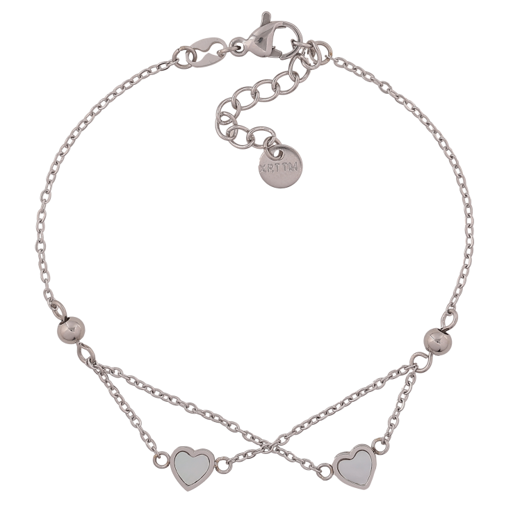 Браслет Xuping ТТМ Stainless Steel цвет Родий "Цепочка с перламутровыми сердечками" длина с доп. цепочкой 18.5-21.5см х 1.5-6мм фото №2 Браслет Xuping ТТМ Stainless Steel цвет Родий "Цепочка с перламутровыми сердечками" длина с доп. цепочкой 18.5-21.5см х 1.5-6мм фото №2