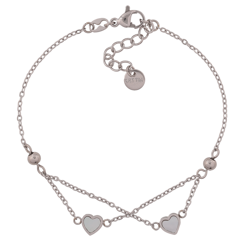 Браслет Xuping ТТМ Stainless Steel цвет Родий "Цепочка с перламутровыми сердечками" длина с доп. цепочкой 18.5-21.5см х 1.5-6мм фото №1 Браслет Xuping ТТМ Stainless Steel цвет Родий "Цепочка с перламутровыми сердечками" длина с доп. цепочкой 18.5-21.5см х 1.5-6мм фото №1