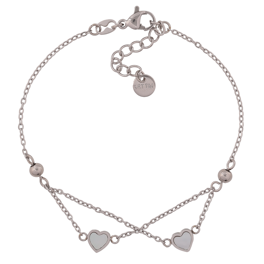 Браслет Xuping ТТМ Stainless Steel колір Родій "Ланцюжок з перламутровими серцями" довжина з дод. ланцюжком 18.5-21.5см х 1.5-6мм фото №1 Браслет Xuping ТТМ Stainless Steel колір Родій "Ланцюжок з перламутровими серцями" довжина з дод. ланцюжком 18.5-21.5см х 1.5-6мм фото №1