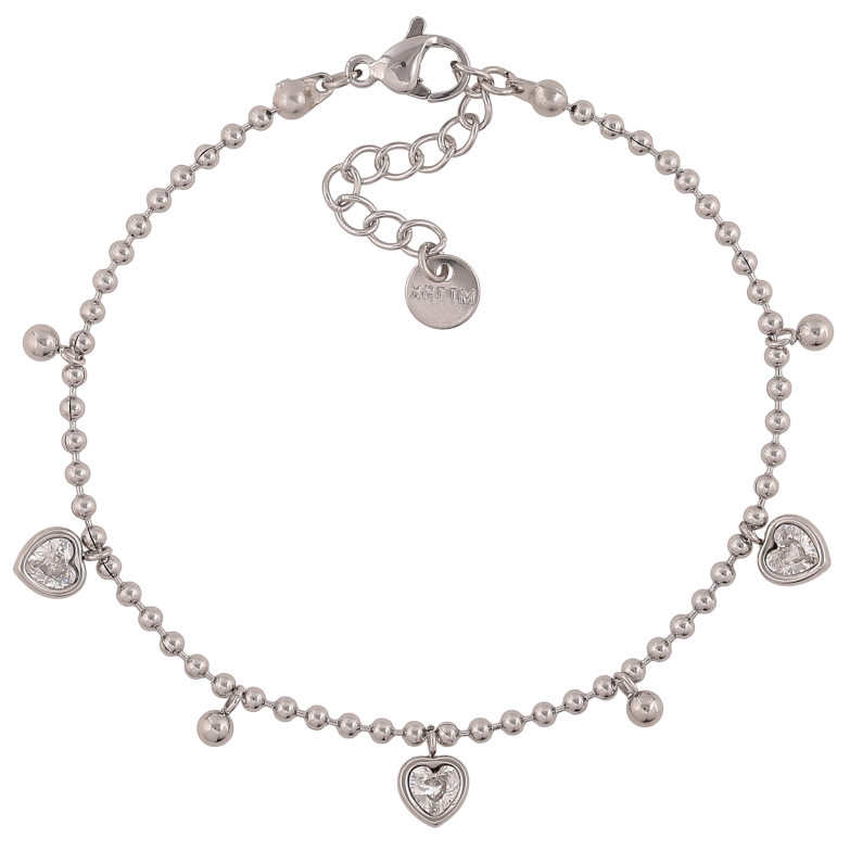 Браслет Xuping ТТМ Stainless Steel цвет Родий "Цепочка с кристальными сердечками" длина с доп. цепочкой 17-20см х 2мм фото №1 Браслет Xuping ТТМ Stainless Steel цвет Родий "Цепочка с кристальными сердечками" длина с доп. цепочкой 17-20см х 2мм фото №1
