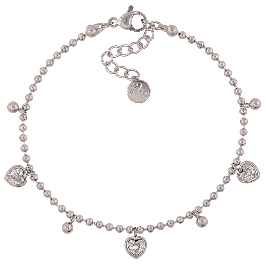 Браслет Xuping ТТМ Stainless Steel цвет Родий "Цепочка с кристальными сердечками" длина с доп. цепочкой 17-20см х 2мм фото №1 Браслет Xuping ТТМ Stainless Steel цвет Родий "Цепочка с кристальными сердечками" длина с доп. цепочкой 17-20см х 2мм фото №1
