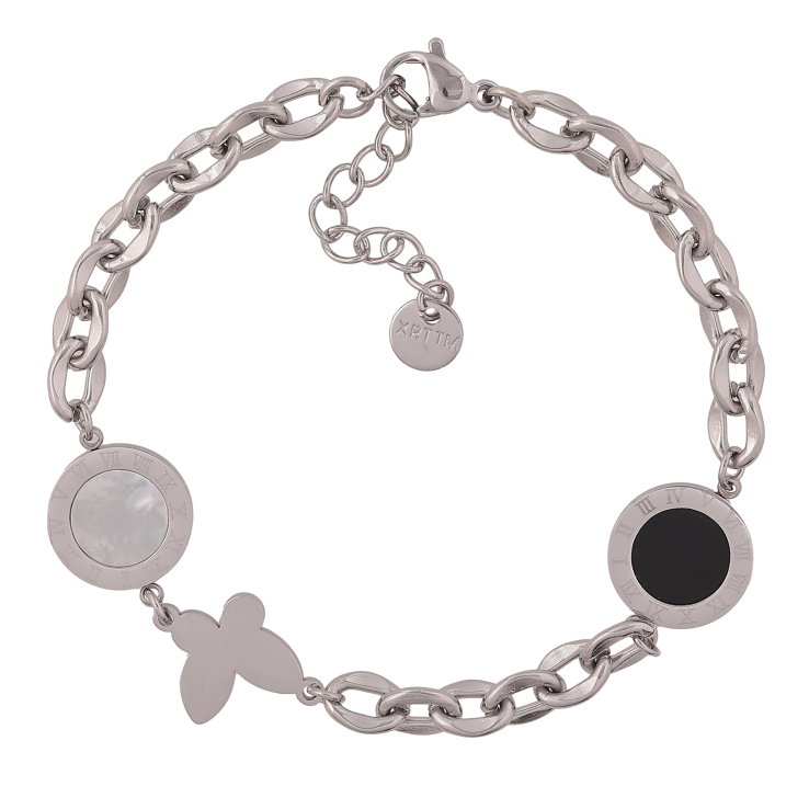 Браслет Xuping ТТМ Stainless Steel цвет Родий "Цепочка с циферблатами и бабочкой" длина с доп. цепочкой 17-20см х 5-12мм фото №23 Браслет Xuping ТТМ Stainless Steel цвет Родий "Цепочка с циферблатами и бабочкой" длина с доп. цепочкой 17-20см х 5-12мм фото №23