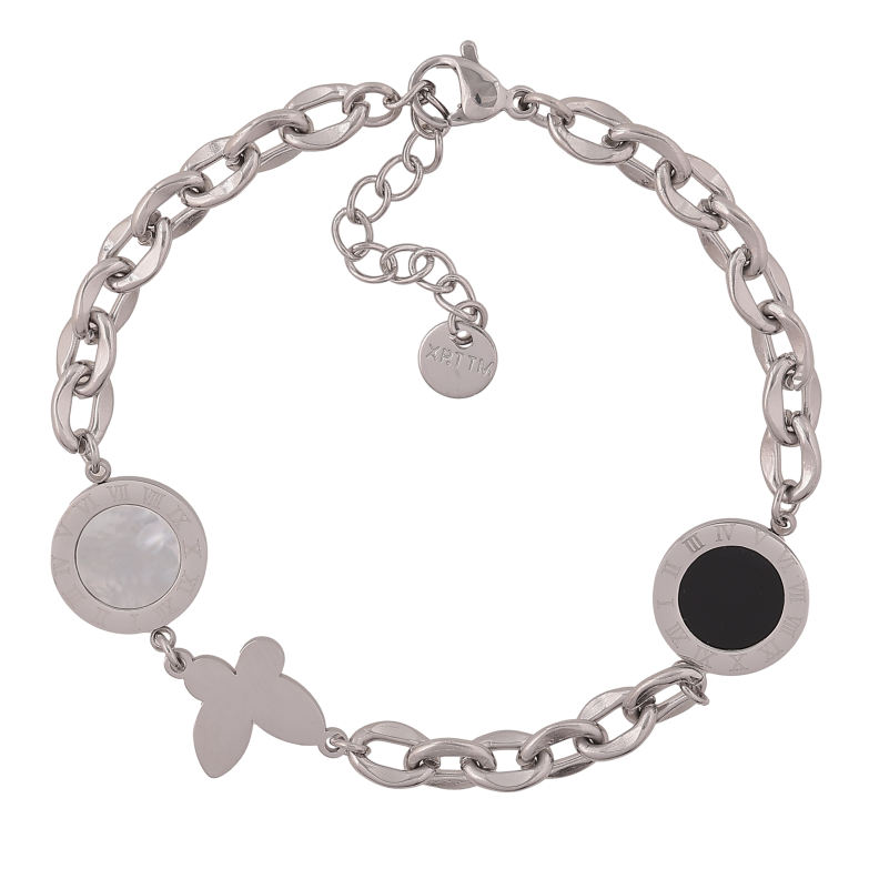 Браслет Xuping ТТМ Stainless Steel цвет Родий "Цепочка с циферблатами и бабочкой" длина с доп. цепочкой 17-20см х 5-12мм фото №1 Браслет Xuping ТТМ Stainless Steel цвет Родий "Цепочка с циферблатами и бабочкой" длина с доп. цепочкой 17-20см х 5-12мм фото №1