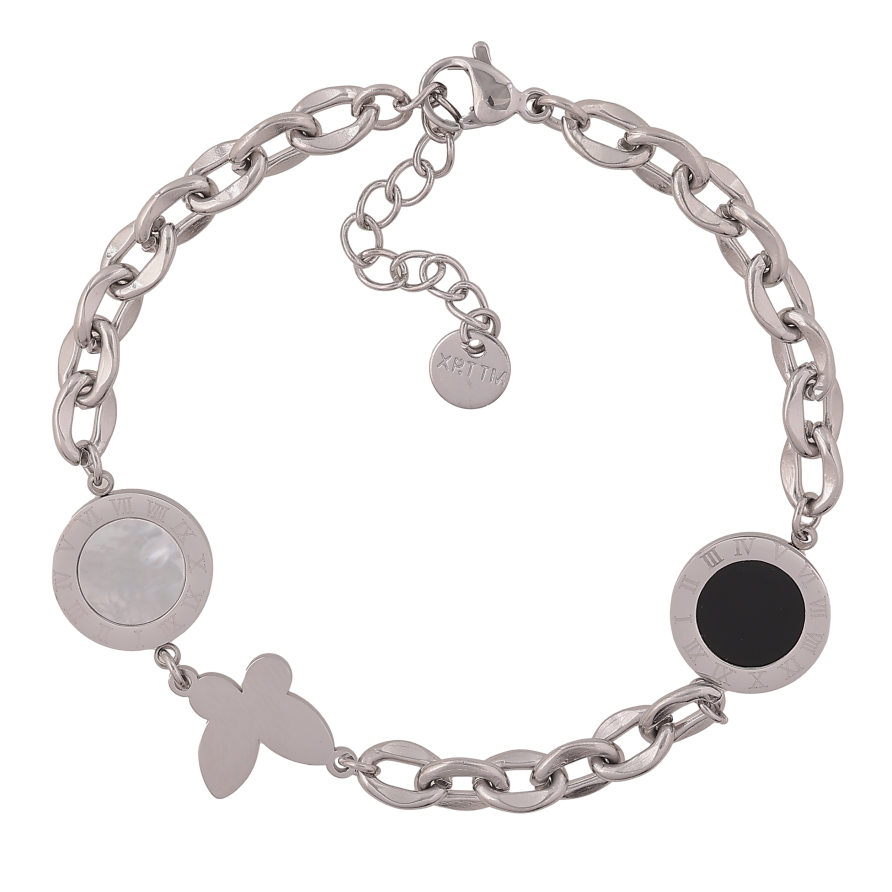 Браслет Xuping ТТМ Stainless Steel цвет Родий "Цепочка с циферблатами и бабочкой" длина с доп. цепочкой 17-20см х 5-12мм фото №1 Браслет Xuping ТТМ Stainless Steel цвет Родий "Цепочка с циферблатами и бабочкой" длина с доп. цепочкой 17-20см х 5-12мм фото №1