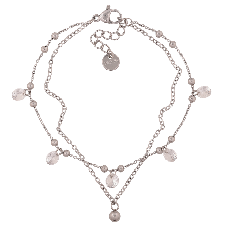 Браслет Xuping ТТМ Stainless Steel колір Родій "Два ланцюжки з підвісками" довжина з дод. ланцюжком 17-20см х 1-3мм фото №9