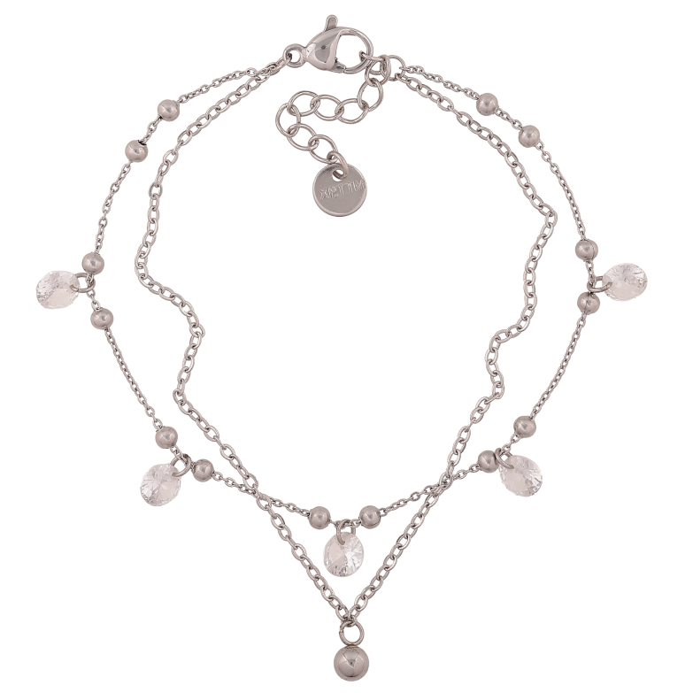 Браслет Xuping ТТМ Stainless Steel колір Родій "Два ланцюжки з підвісками" довжина з дод. ланцюжком 17-20см х 1-3мм фото №1