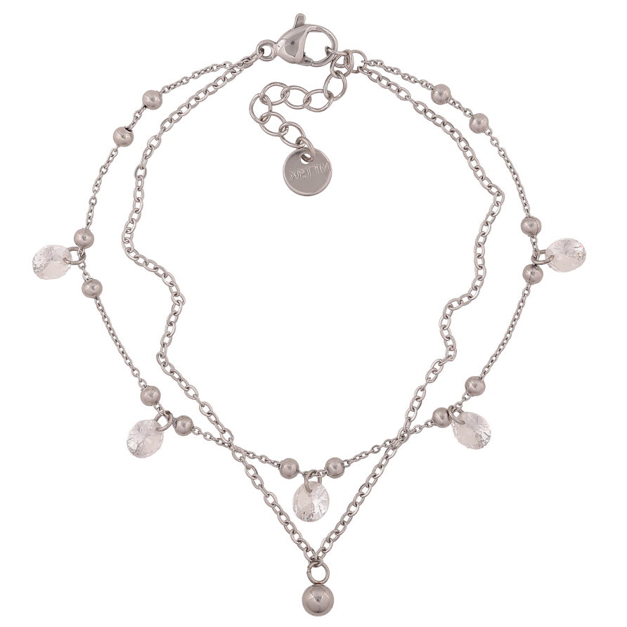 Браслет Xuping ТТМ Stainless Steel колір Родій "Два ланцюжки з підвісками" довжина з дод. ланцюжком 17-20см х 1-3мм фото №1