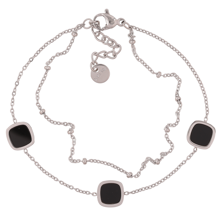 Браслет Xuping ТТМ Stainless Steel колір Родій "Два ланцюжки з чорними вставками" довжина з дод. ланцюжком 17.5-20.5см х 1-8мм фото №21