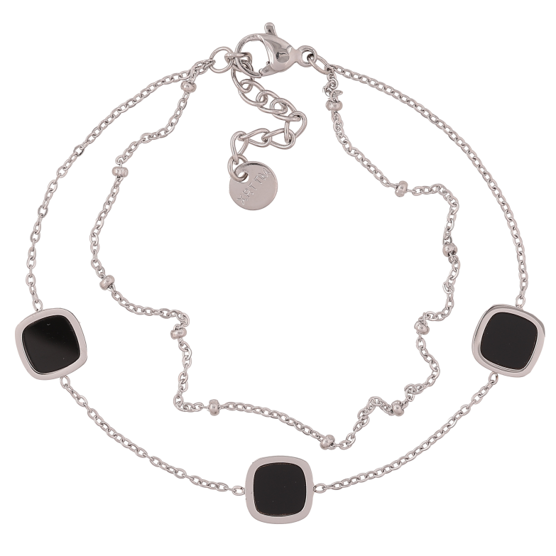 Браслет Xuping ТТМ Stainless Steel колір Родій "Два ланцюжки з чорними вставками" довжина з дод. ланцюжком 17.5-20.5см х 1-8мм фото №1