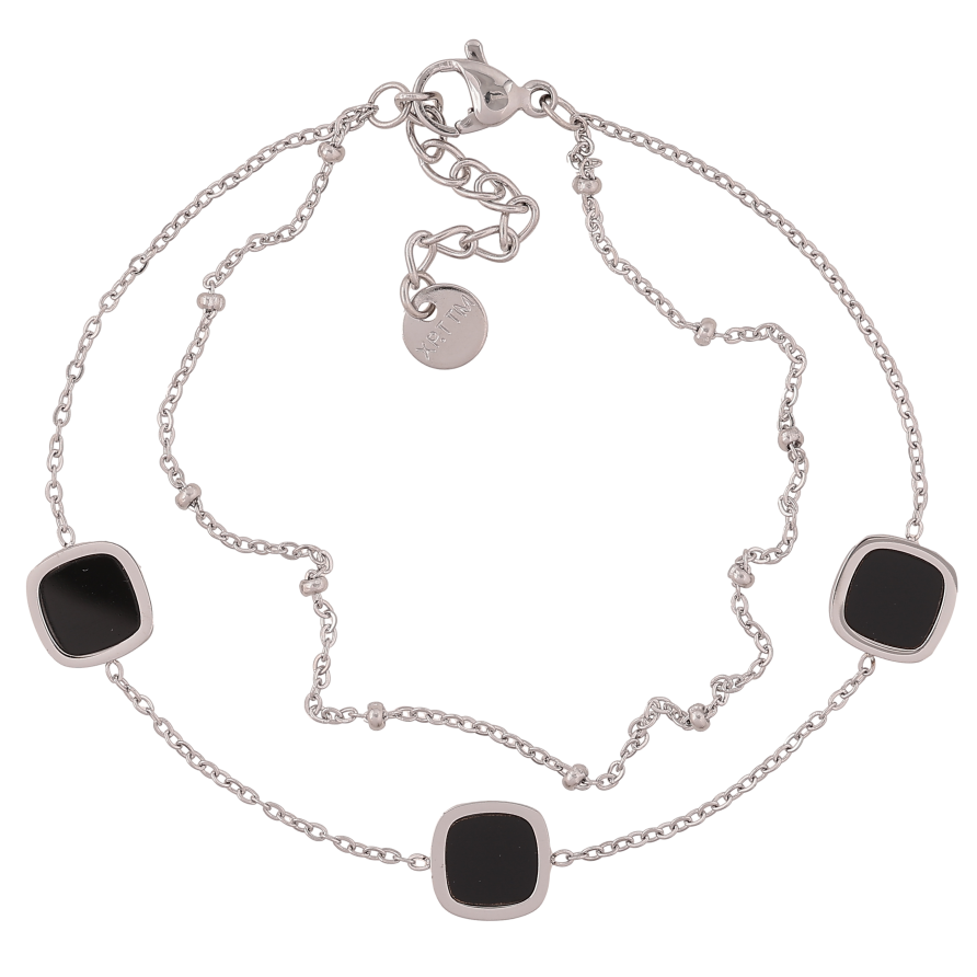 Браслет Xuping ТТМ Stainless Steel колір Родій "Два ланцюжки з чорними вставками" довжина з дод. ланцюжком 17.5-20.5см х 1-8мм фото №1