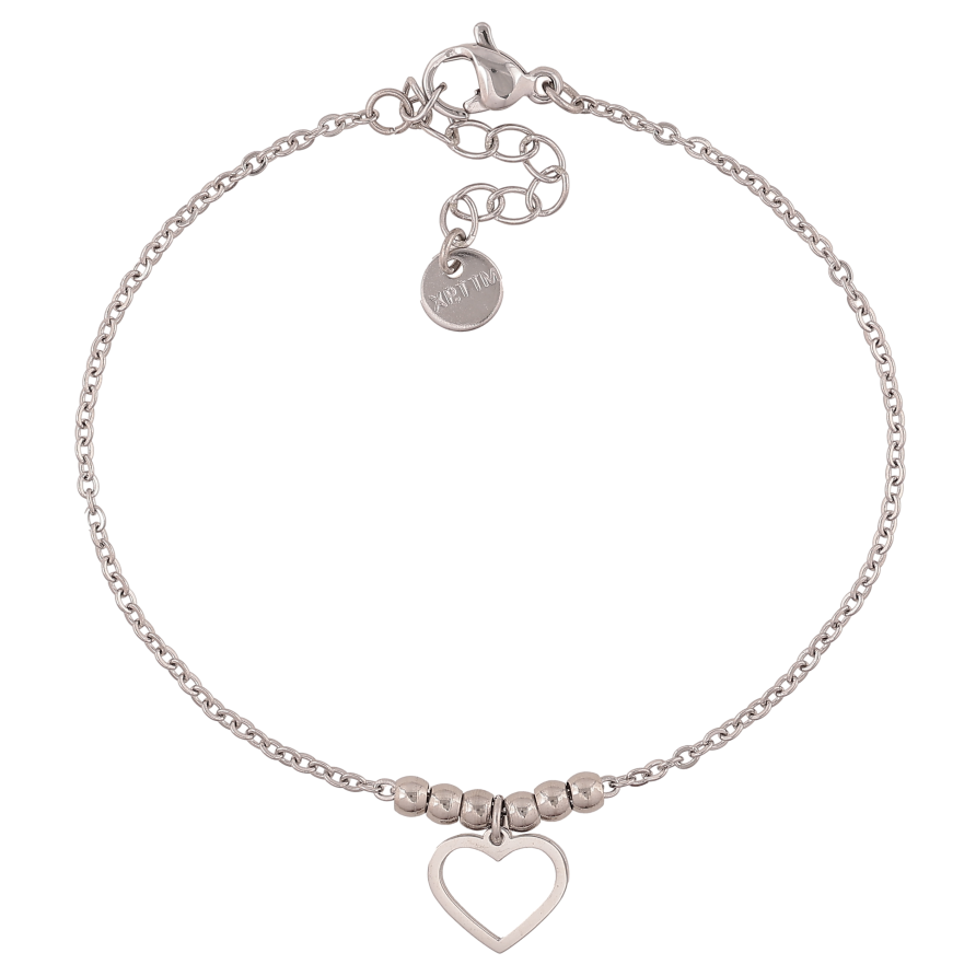 Браслет Xuping ТТМ Stainless Steel колір Родій "Ланцюжок із серцем" довжина з дод. ланцюжком 17-20см х 2мм фото №1