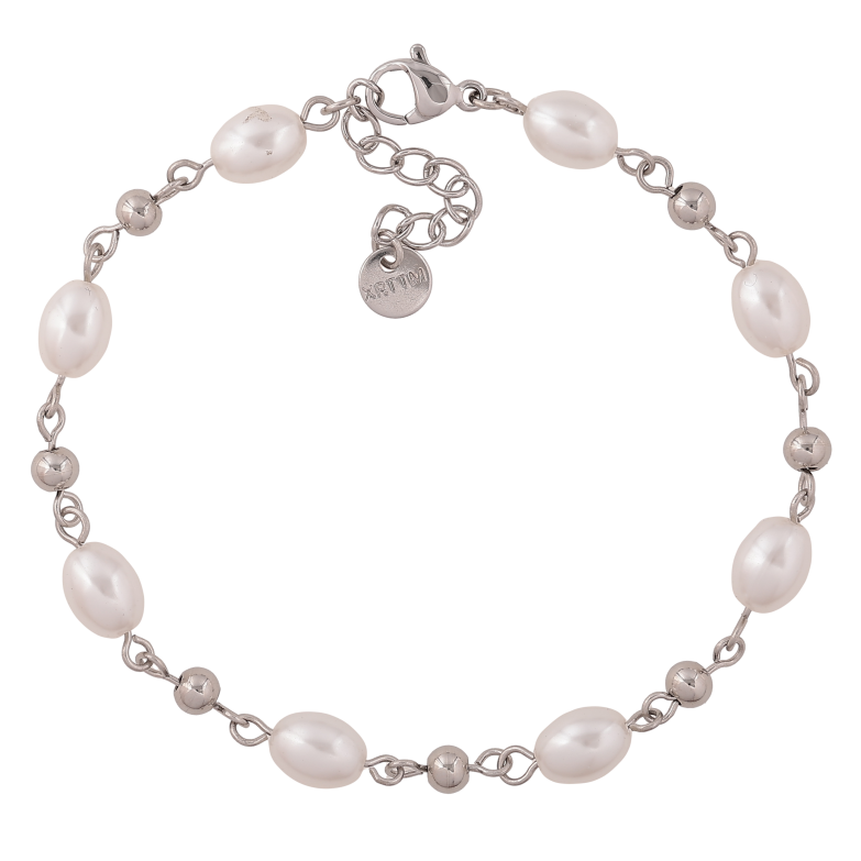 Браслет Xuping ТТМ Stainless Steel колір Родій "Перлинні намистини" довжина з дод. ланцюжком 18.5-21.5см х 4-6мм фото №1